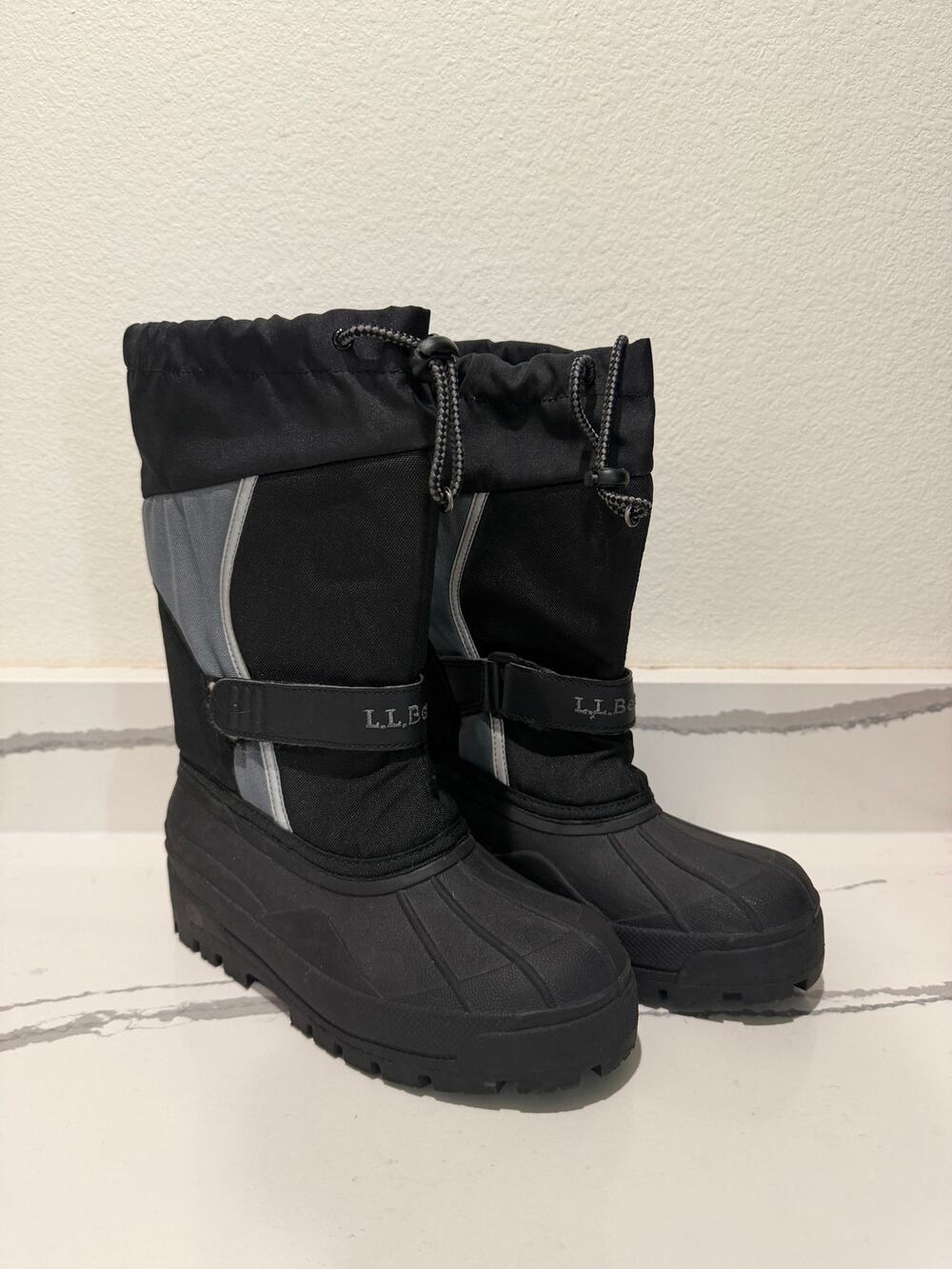 LL Bean Northwoods Kids Winter Snow Boots Size 3 Black Gray Waterproof Lined